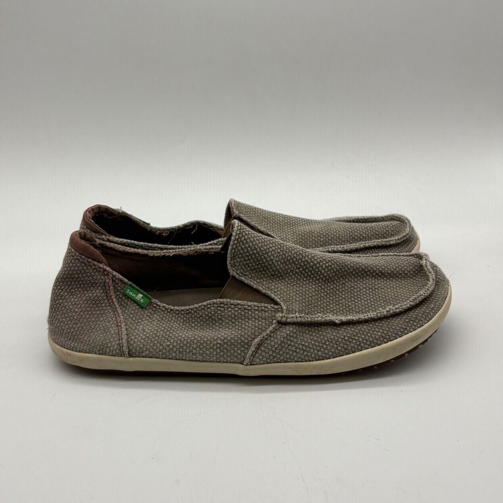 Sanuk Vagabond Mens 8 Grey Canvas Casual Slip On Comfort Shoes 1015927
